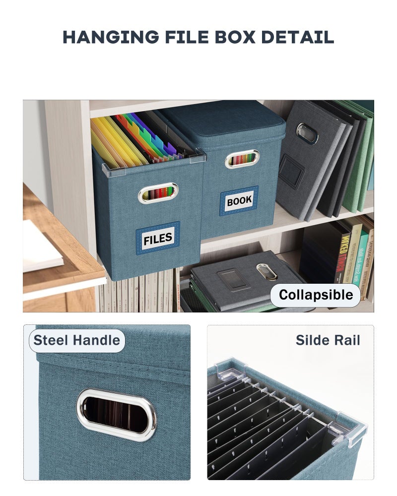Oterri File Organizer Box with Lid, Hanging Filing File Box with Mesh Pocket, Document Organizer Box for Letter Files, Portable Storage Box with Smooth Sliding Rail for Office&Home (1 PCS, Dark-blue) - Image 5