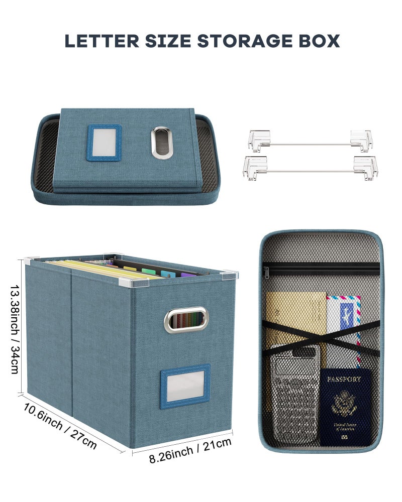 Oterri File Organizer Box with Lid, Hanging Filing File Box with Mesh Pocket, Document Organizer Box for Letter Files, Portable Storage Box with Smooth Sliding Rail for Office&Home (1 PCS, Dark-blue) - Image 2