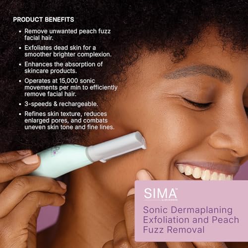 SPA SCIENCES - SIMA Patented Dermaplane Razor for Women Face – Painless 2-in-1 Facial Exfoliation & Peach Fuzz Hair Removal – Anti-Aging – 3 Speeds – Rechargeable – 19 Weeks Treatment - Image 4