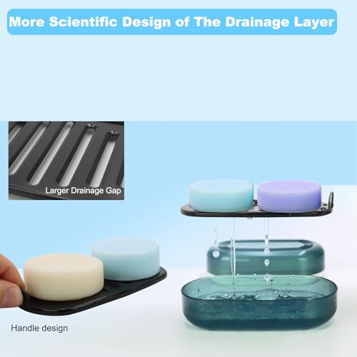 HAYSNA Solid Shampoo Bar Holder, Large Bar Soap Holder, Travel Soap Container, Soap Box with Draining Layer, Soap Case for Bathroom, Traveling, Gym, Camping (Blue Style-1-Large) - Image 5