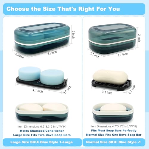 HAYSNA Solid Shampoo Bar Holder, Large Bar Soap Holder, Travel Soap Container, Soap Box with Draining Layer, Soap Case for Bathroom, Traveling, Gym, Camping (Blue Style-1-Large) - Image 4