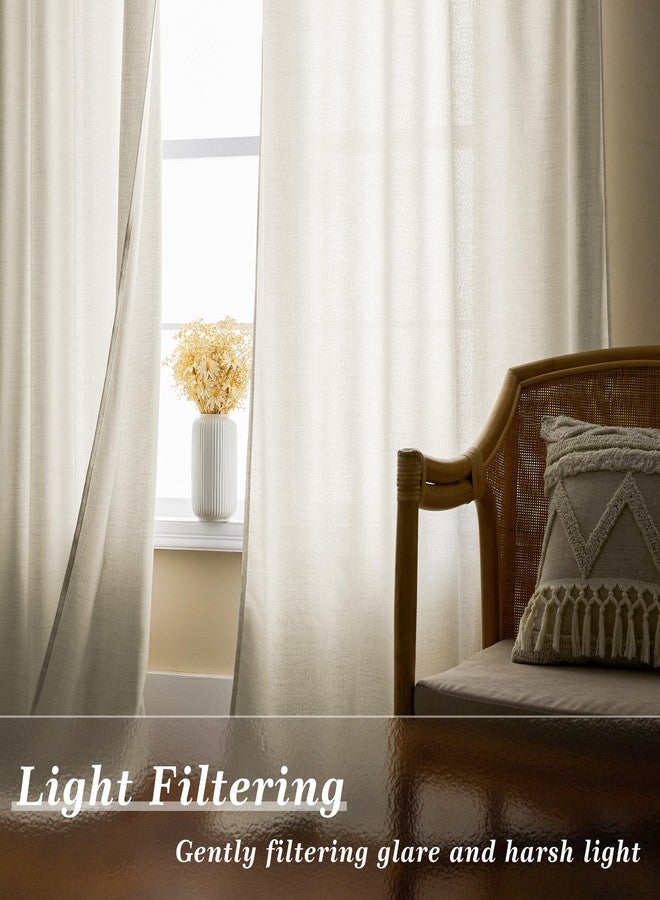 DUKIYO Natural Linen Curtains 84 Inches Long for Living Room Flax Linen Semi Sheer Rod Pocket Belt Hooks Drapes Boho Neutral Privacy Light Filtering Bedroom Cream Curtain 84 Inch Length 2 Panels - Image 5