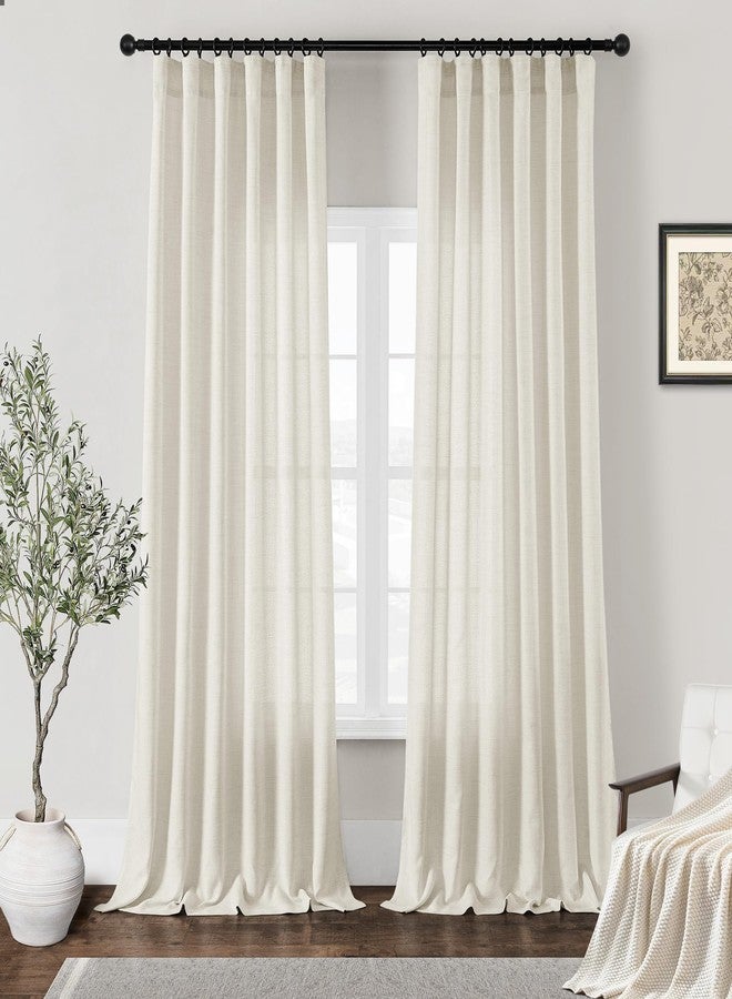 DUKIYO Natural Linen Curtains 84 Inches Long for Living Room Flax Linen Semi Sheer Rod Pocket Belt Hooks Drapes Boho Neutral Privacy Light Filtering Bedroom Cream Curtain 84 Inch Length 2 Panels - Image 1