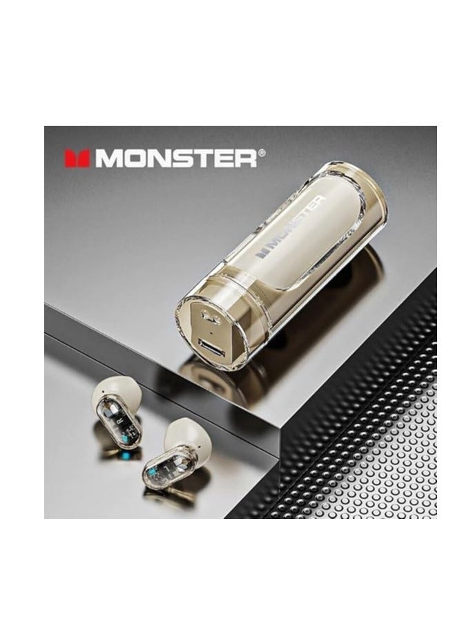 Monster Monster XKT13 Bluetooth Earphones Gaming Headset Noise Reduction Long Standby Earbuds Rotating Transparent Shell Headphones, Beige  - Image 2