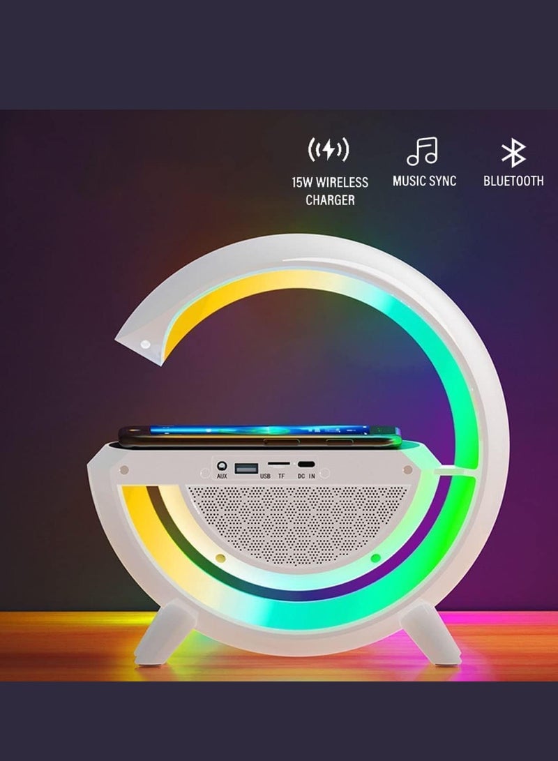 RGB Lamp & Bluetooth Speaker, FM Radio, with Wireless Charging, 3 in 1 Dimmable Night Light with Alarm Clock, 15W Fast Charger & APP Control for Bedroom & Party - Image 4
