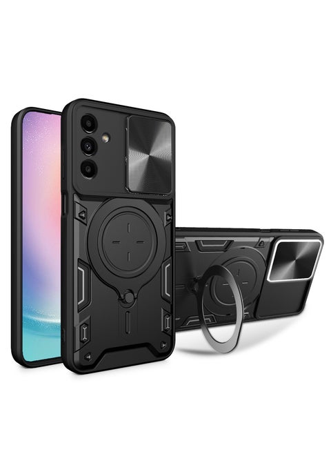 Case Cover Shockproof CD Protective Case with Camera Protection and Metal Ring Compatible with Samsung Galaxy A15 (Black)