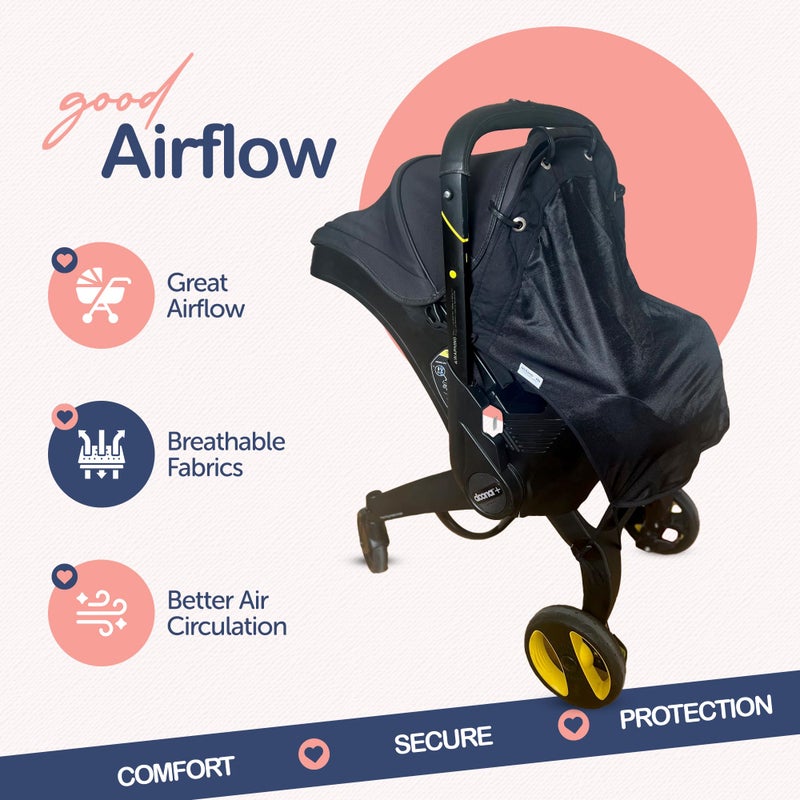 IntiMom غطاء الشمس لعربة الأطفال من إنتي موم - غطاء حماية من الأشعة فوق البنفسجية عالمي لعربات الأطفال مع رؤية واضحة، واقي شمس قابل للتثبيت، درع شمس للرضع، قابل للتعديل، تغطية كاملة، أسود M - Image 3