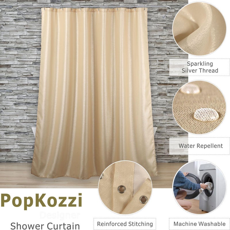 Popkozzi Champagne Gold Sparkle Shower Curtain: Beige Cream Silver Glitter Bling Shiny Fabric Decorative Shower Curtains for Bathroom - Waterproof Washable Luxury Metallic Satin Bath Curtain - 72x72 - Image 2