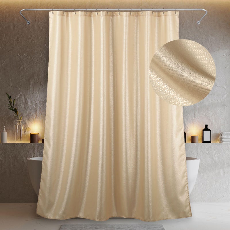 Popkozzi Champagne Gold Sparkle Shower Curtain: Beige Cream Silver Glitter Bling Shiny Fabric Decorative Shower Curtains for Bathroom - Waterproof Washable Luxury Metallic Satin Bath Curtain - 72x72 - Image 1