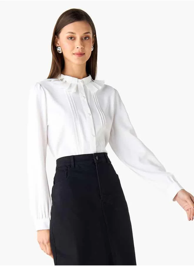 2Xtremz 2Xtremz Pintuck Embellished Ruffle Collar Shirt with Long Sleeves