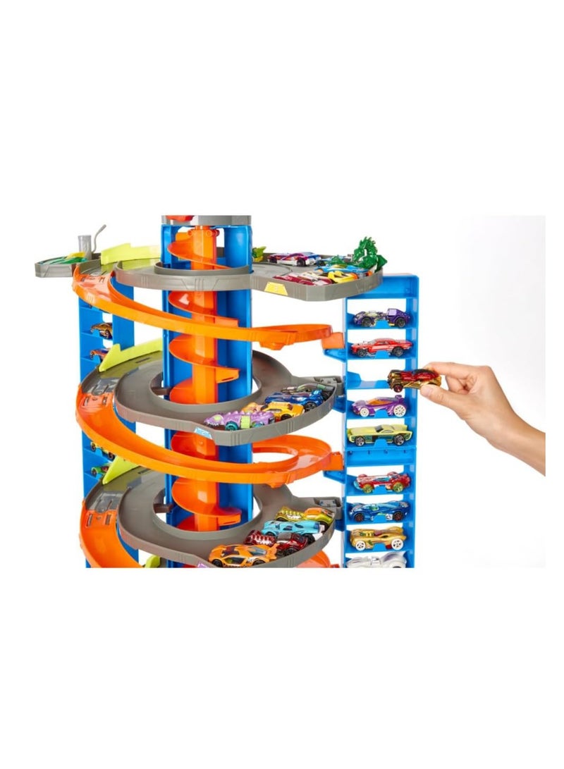 هوت ويلز مجموعة ألعاب سيتي ميجا جاراج مع مركبة واحدة للأطفال من سن 4 سنوات فما فوق - Image 3