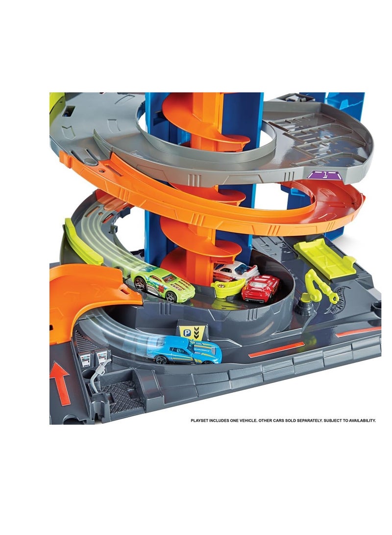 هوت ويلز مجموعة ألعاب سيتي ميجا جاراج مع مركبة واحدة للأطفال من سن 4 سنوات فما فوق - Image 4