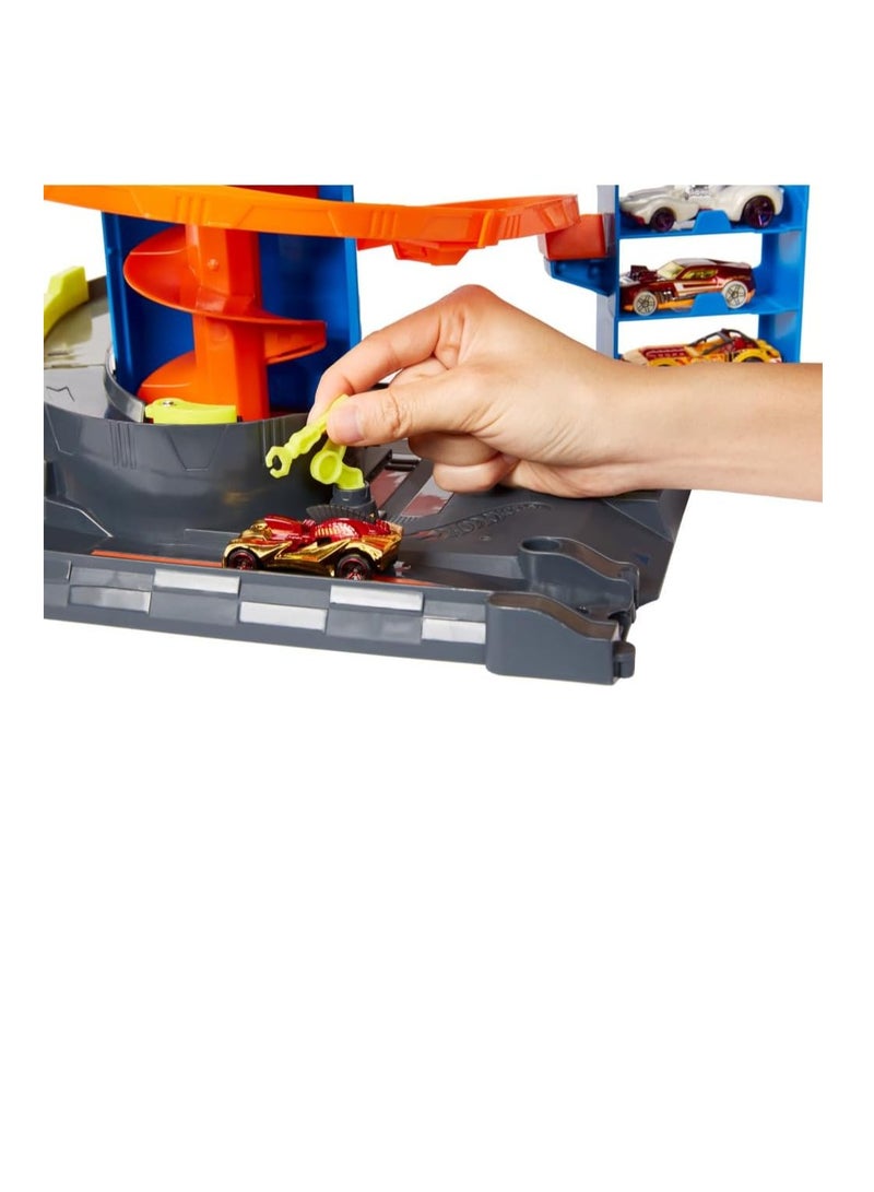 هوت ويلز مجموعة ألعاب سيتي ميجا جاراج مع مركبة واحدة للأطفال من سن 4 سنوات فما فوق - Image 5