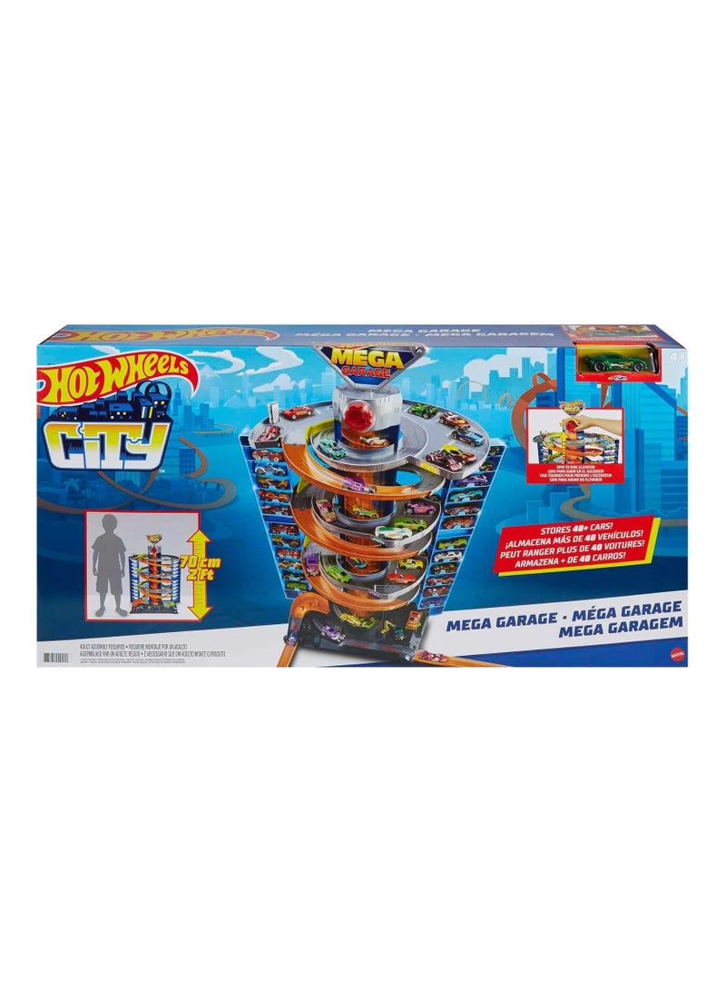 هوت ويلز مجموعة ألعاب سيتي ميجا جاراج مع مركبة واحدة للأطفال من سن 4 سنوات فما فوق - Image 1