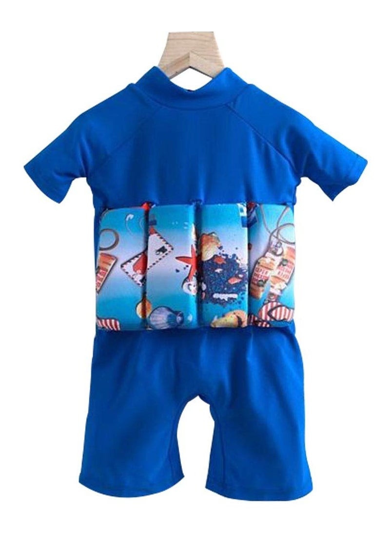 صندوق العاب بدلة سباحة عائمة للأطفال من قطعة واحدة، قابلة للتعديل، بأكمام قصيرة، بتصميم كرتوني، مقاس كبير (49×42 سم)