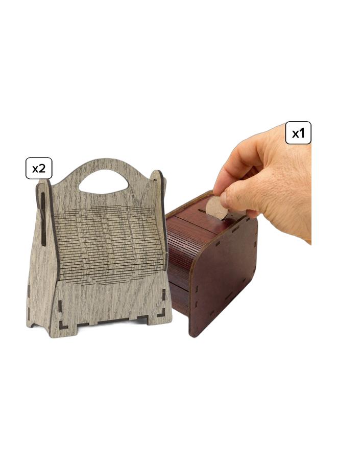 3-Piece Wooden Gift Bundle – 2 Empty Gift Baskets with Carry Handles + 1 Brown Wooden Money Bank - Image 1