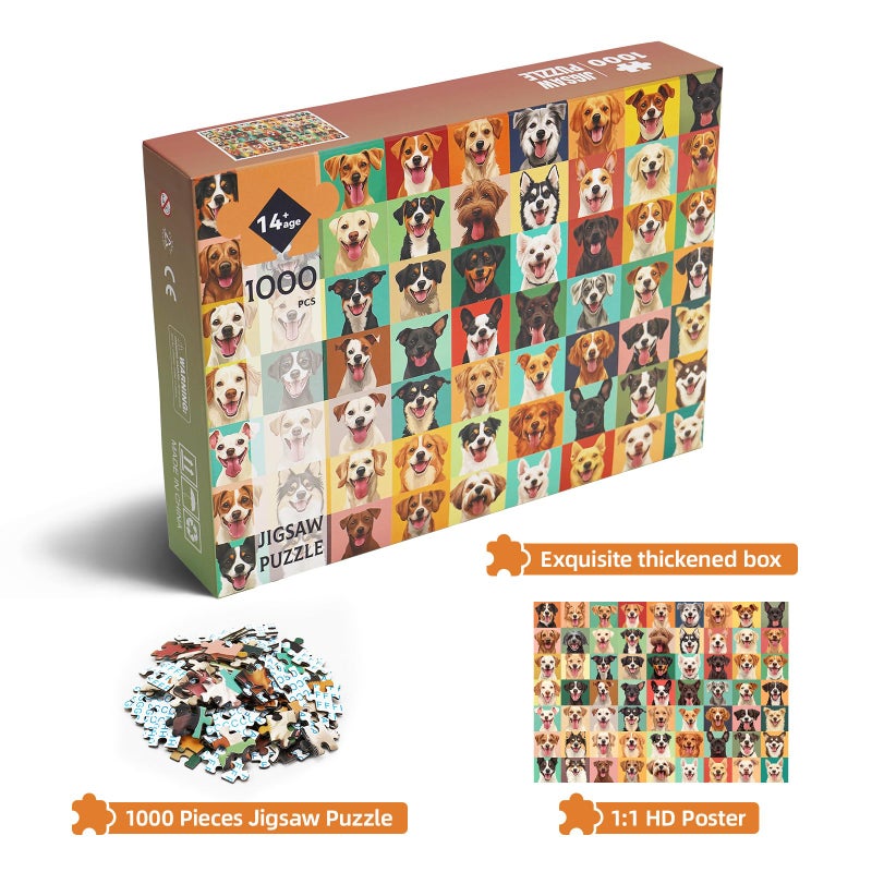 Hiwhy 1000 Pieces Jigsaw Puzzles for Adults - Vibrant Dog Faces - Fun and Challenging Dog Puzzle for Family and Friends - Challenging Puzzle Perfect for Game Nights (19.7x27.6 in) - Image 2