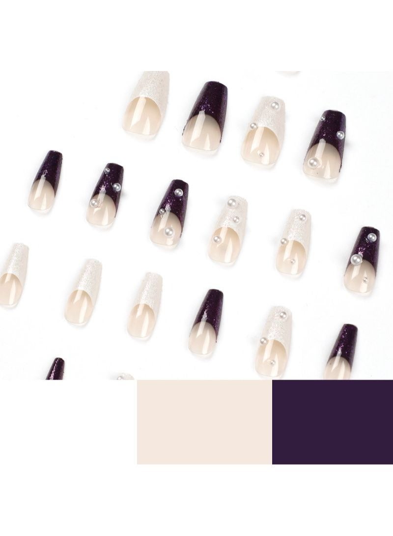 SCHAVO White And Purple Short Fake Nails 24Pcs - Image 5