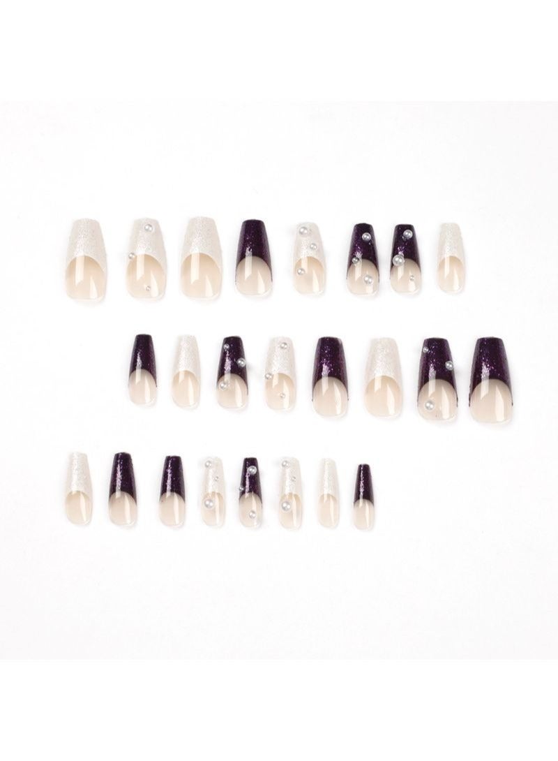 SCHAVO White And Purple Short Fake Nails 24Pcs - Image 1