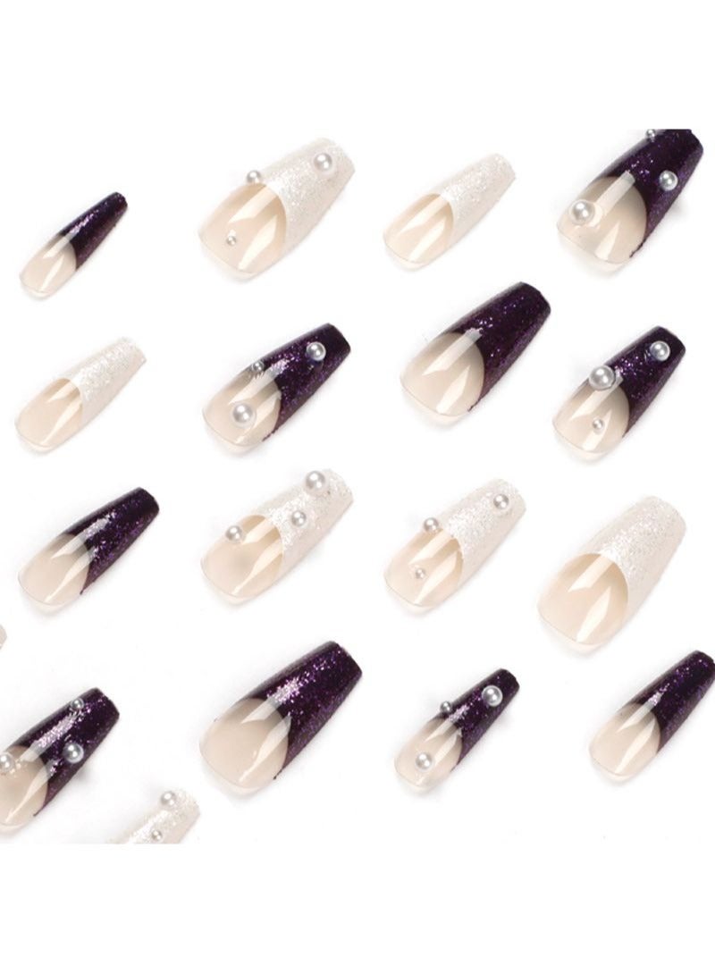 SCHAVO White And Purple Short Fake Nails 24Pcs - Image 2