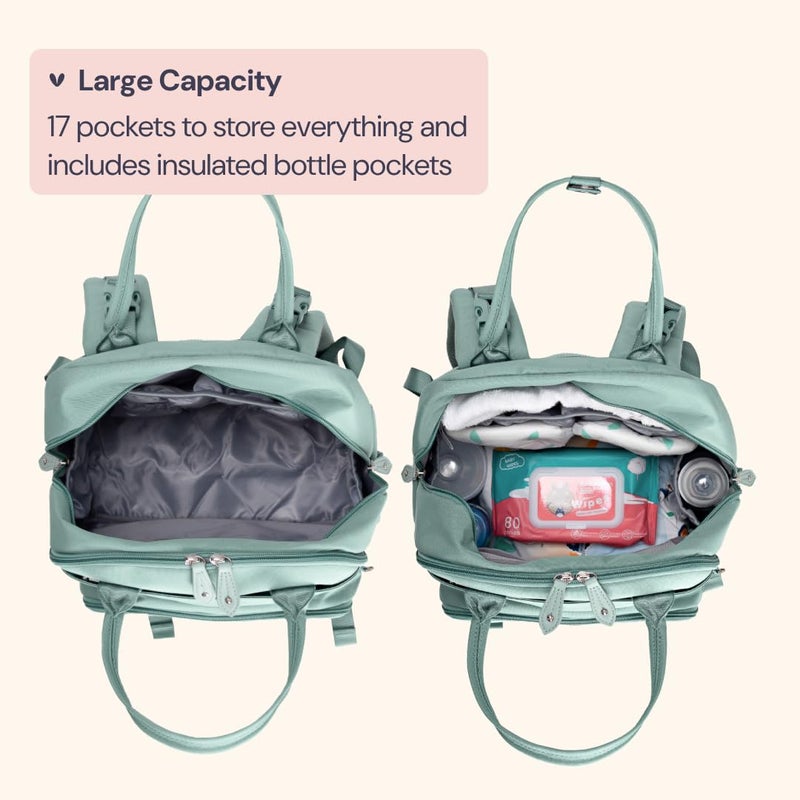 BabbleRoo Diaper Bag Backpack - Baby Essentials Travel Bag - Multi function Waterproof Diaper Bag, Travel Essentials Baby Bag with Changing Pad, Stroller Straps & Pacifier Case – Unisex, Sage Green - Image 3