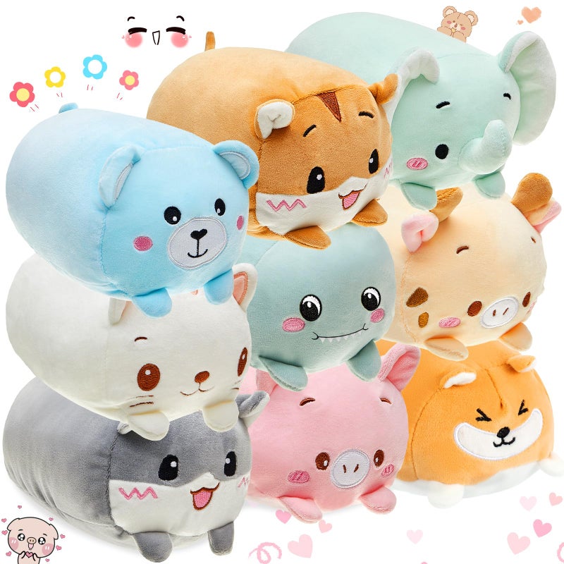 Leitee 9 Pcs Stuffed Animals Plush Bulk 8 Inch Cute Plushies Toys Plush Pillow for Boys Girls Birthday Gifts Box Toys for Classroom Prize Kids Party Favors Valentines Gifts in Bulk (Cute Animal) - Image 1