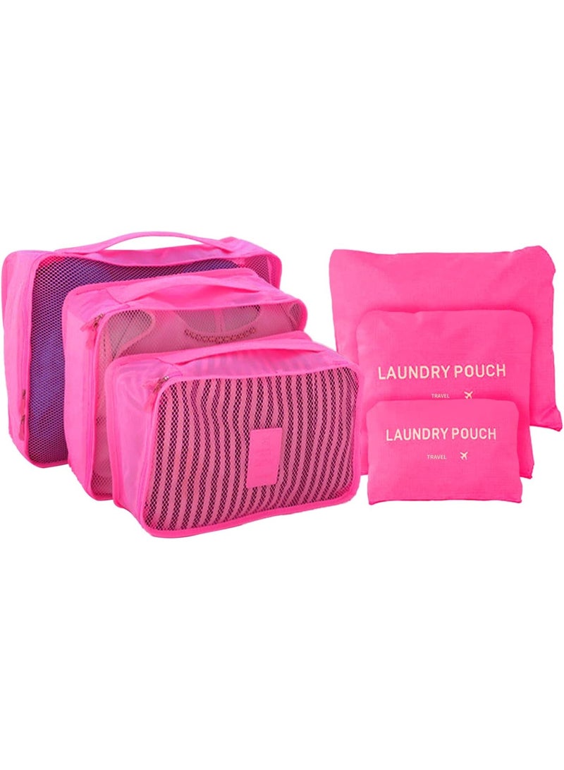 طقم منظمات شنط السفر – 6 قطع من أكياس تنظيم وتخزين الملابس والأحذية والإكسسوارات – قماش نايلون مقاوم للماء، بسحّاب وخفيف الوزن وقابل للطي – متعدد الألوان - Image 1