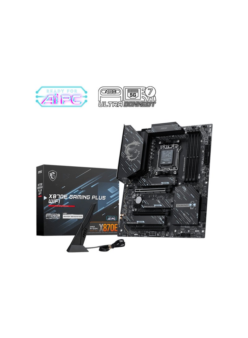 MSI MSI X870E Gaming Plus WiFi ATX Motherboard, AM5 Socket, X870E Chipset, DDR5 up to 256GB, PCIe 5.0, 3x M.2, USB4 40Gbps, Wi-Fi 7, 5GbE LAN, HDMI 2.1 & DisplayPort 1.4, RGB Sync, Extended Heatsinks & M.2 Shield Frozr | 911-7E70-001 - Image 1