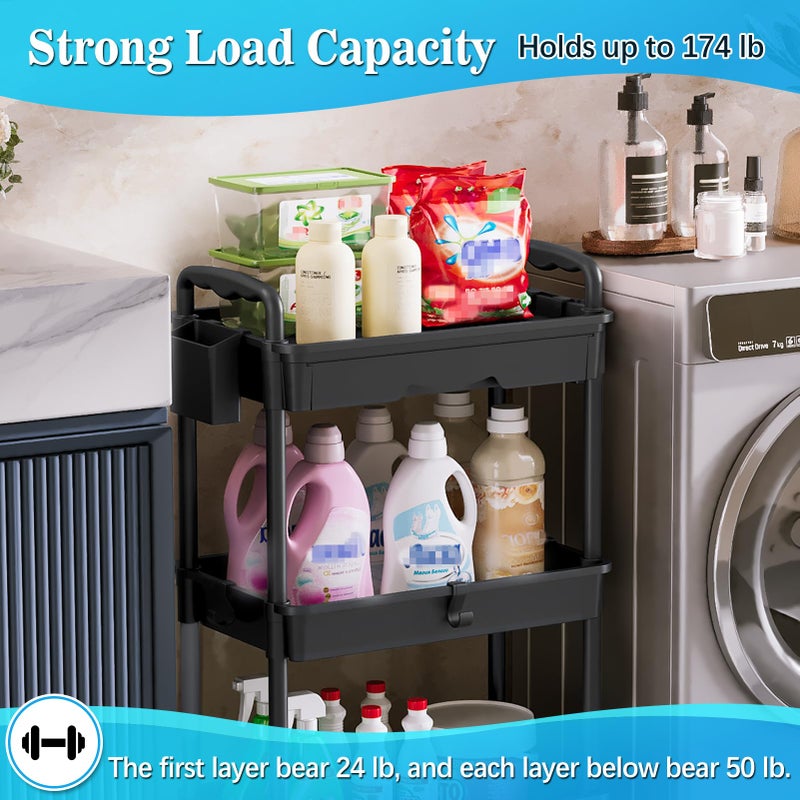 SUNALLY 3 Tier Rolling Storage Carts with Removable Drawers, Lockable Wheels, Hooks & Cup Holders â€“ Easy Assembly Storage Organizer for Kitchen, Bathroom, Office, Craft Room, Makeup, Black - Image 4