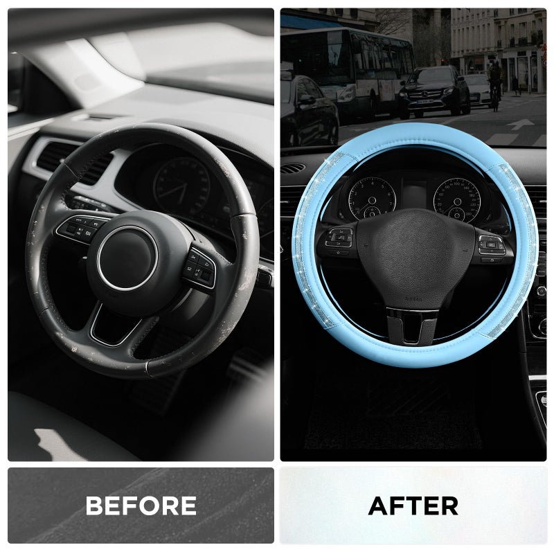 Road Comforts Steering Wheel Cover, Glitter Bling Leather Wheel Cover, Universal Fit 14.5"-15.5" Steering Wheels for Women & Girls, Anti-Slip Car Wheel Protector for Cars, Trucks, Vans, SUVs-Blue - Image 3