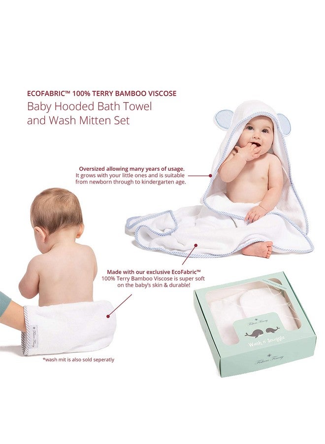 Fishers Finery Fishers Finery Bamboo Viscose Baby Hooded Bath Towel & Washcloth Set - Unique Mitten Design (Gray)  - Image 1