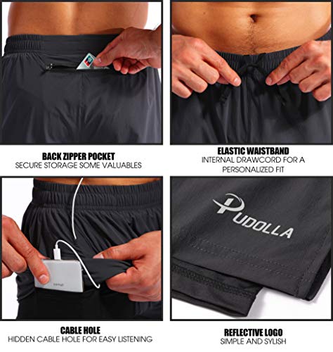 Pudolla Men’s 2 in 1 Running Shorts 7" Quick Dry Gym Athletic Workout Shorts for Men with Phone Pockets(Dark Grey Medium) - Image 5
