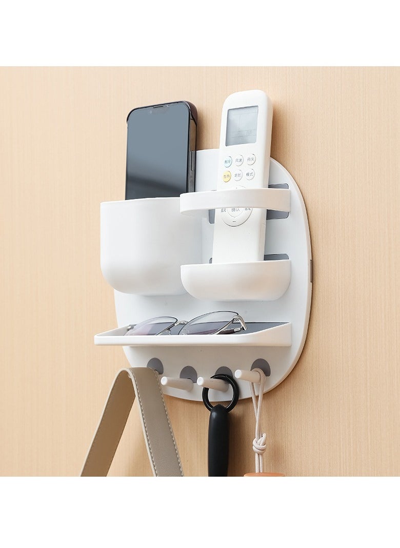 MIXDE Bedside Shelf Organizer, Wall Mount Bedside Organizer with Hooks, Home Storage Rack, for Phone, Remote Control, Earphone, Glasses, Key  - Image 1