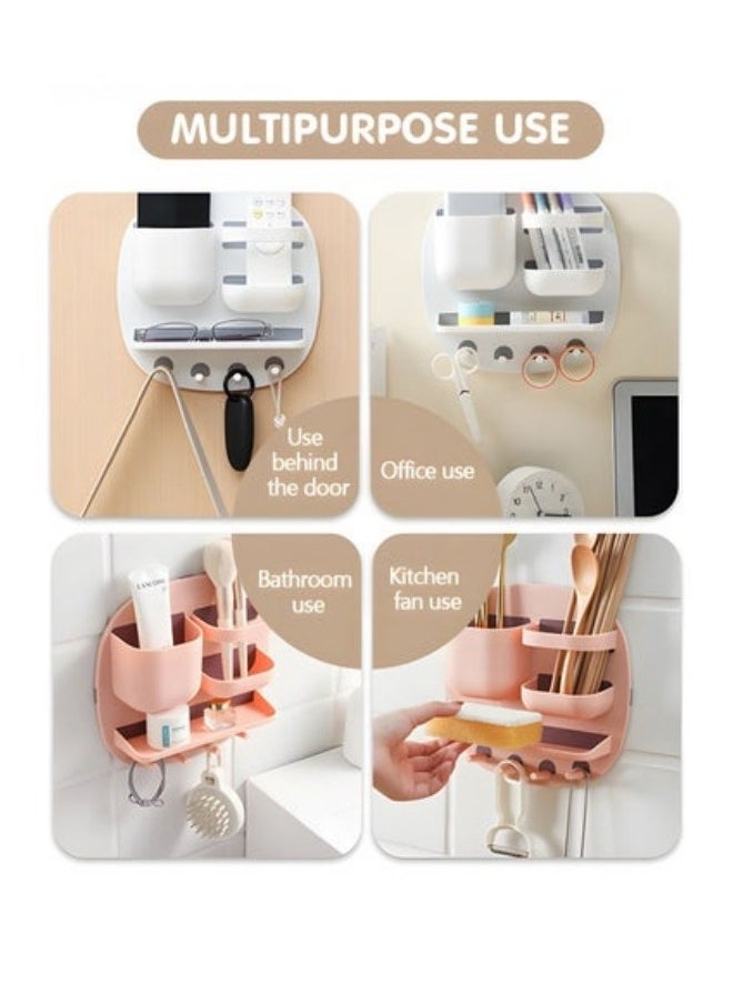 MIXDE Bedside Shelf Organizer, Wall Mount Bedside Organizer with Hooks, Home Storage Rack, for Phone, Remote Control, Earphone, Glasses, Key  - Image 3