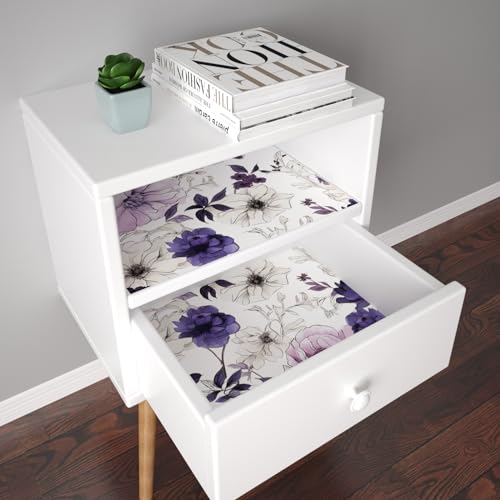 Laatse Floral Peel and Stick Wallpaper,Purple/White/Pink Watercolor Flower Contact Paper, Botanical Wall Paper Mural Self Adhesive Removable Waterproof for Bedroom Shelves Cabinet Drawer Table 17.5" x 118" - Image 4