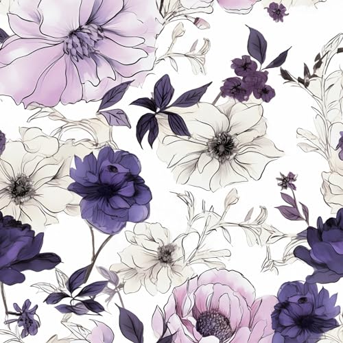 Laatse Floral Peel and Stick Wallpaper,Purple/White/Pink Watercolor Flower Contact Paper, Botanical Wall Paper Mural Self Adhesive Removable Waterproof for Bedroom Shelves Cabinet Drawer Table 17.5" x 118" - Image 1