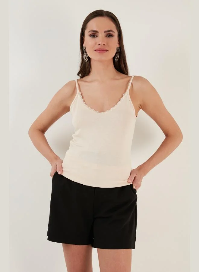 Lela Lela Lace Detail Deep Round Neck Tank Top Women's Tank Top 5863377