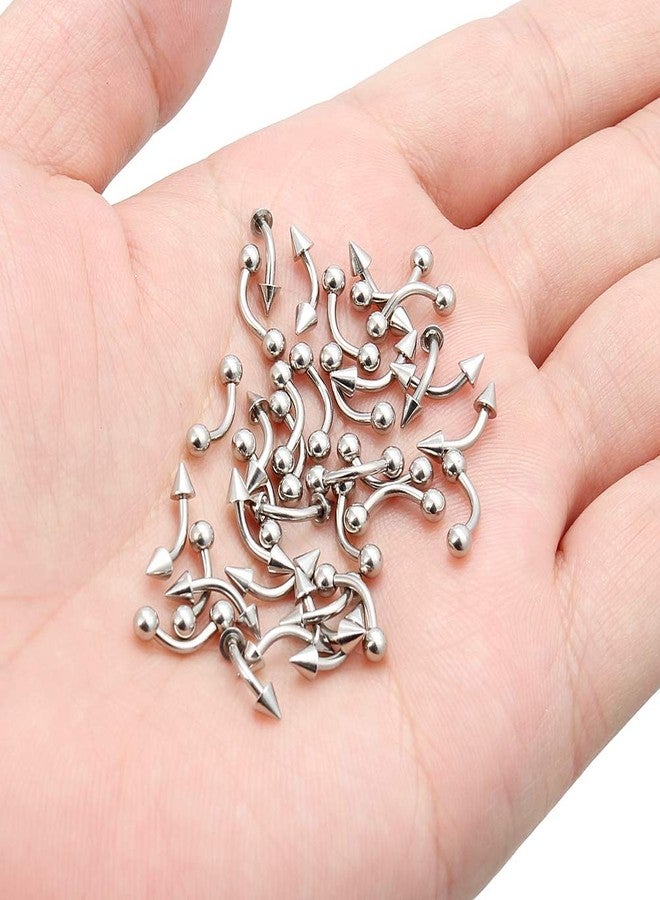Ftovosyo Eyebrow Studs 16G 36 Pieces 316L Stainless Steel Belly Ring Nipple Helix Cartilage Tragus Curved Barbells Body Piercing Jewelry for Women 6mm with Ball Spike - Image 4