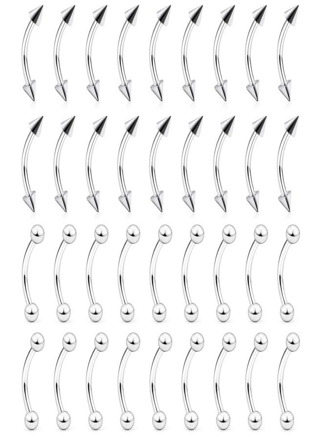 Ftovosyo Eyebrow Studs 16G 36 Pieces 316L Stainless Steel Belly Ring Nipple Helix Cartilage Tragus Curved Barbells Body Piercing Jewelry for Women 6mm with Ball Spike - Image 1