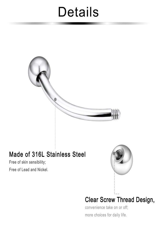 Ftovosyo Eyebrow Studs 16G 36 Pieces 316L Stainless Steel Belly Ring Nipple Helix Cartilage Tragus Curved Barbells Body Piercing Jewelry for Women 6mm with Ball Spike - Image 3