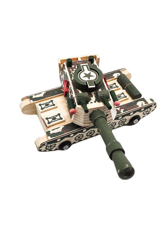 Large Wooden Tank Car Simulation Model Toy Fall-resistant Decompression Music Tank Ornaments Wholesale-Color:Music Camouflage Tank - Image 5