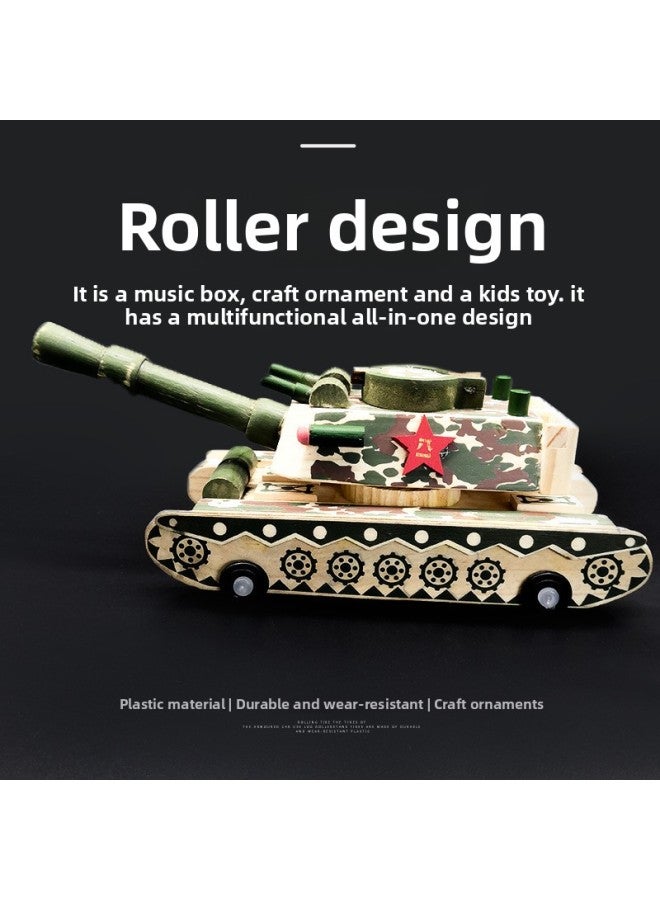 Large Wooden Tank Car Simulation Model Toy Fall-resistant Decompression Music Tank Ornaments Wholesale-Color:Music Camouflage Tank - Image 3