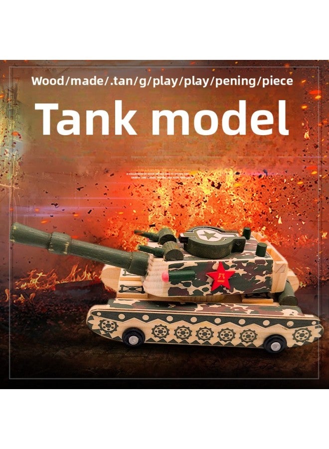 Large Wooden Tank Car Simulation Model Toy Fall-resistant Decompression Music Tank Ornaments Wholesale-Color:Music Camouflage Tank - Image 1