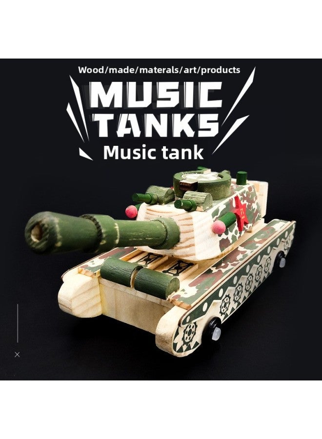 Large Wooden Tank Car Simulation Model Toy Fall-resistant Decompression Music Tank Ornaments Wholesale-Color:Music Camouflage Tank - Image 2
