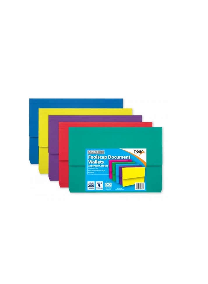 TIGER A4 Card Document Wallet - Pack 5 Bright Colours - Image 2