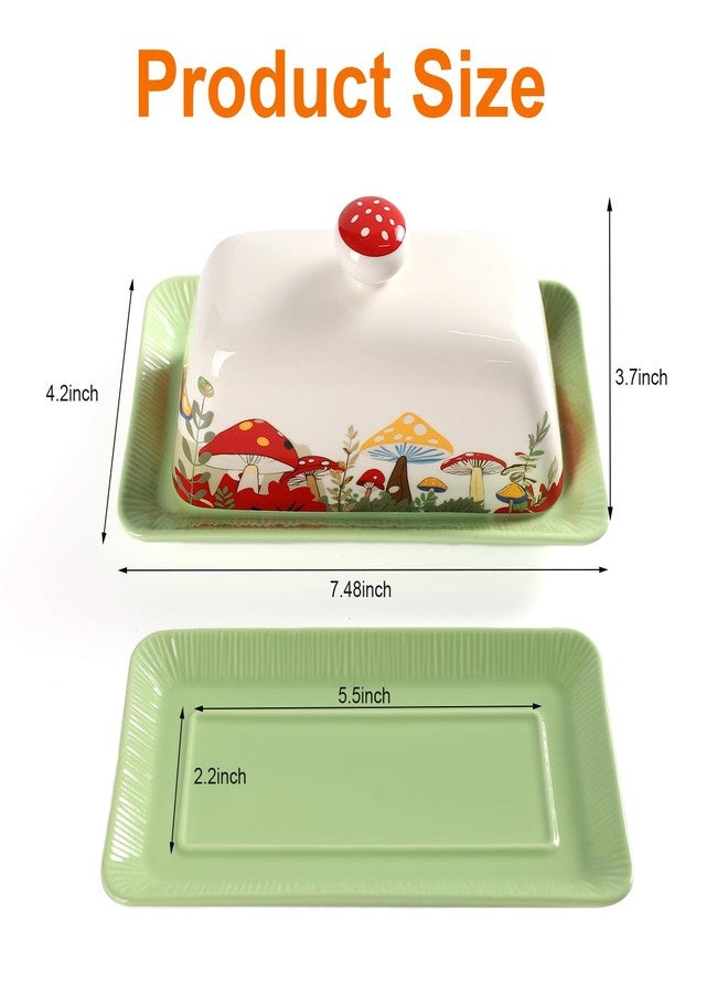 Lontcs Mushroom Butter Dish With Lid for Countertop,Ceramic Butter Container Mushroom Decor,Butter Tray Large Butter Dish Covered for Cute Kitchen Accessories,Accesorios Para Cocina - Image 2