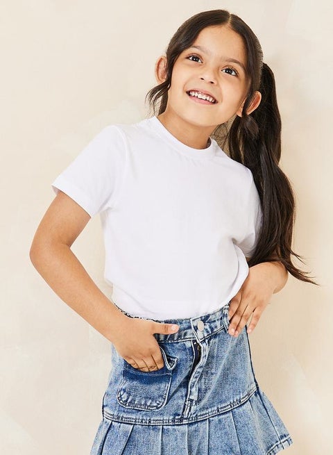 تيشيرت قطن سادة بياقة دائرية