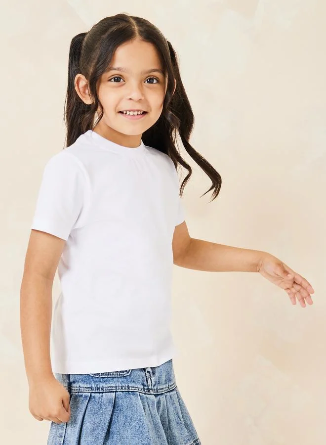 Styli Solid Cotton Round Neck T-Shirt