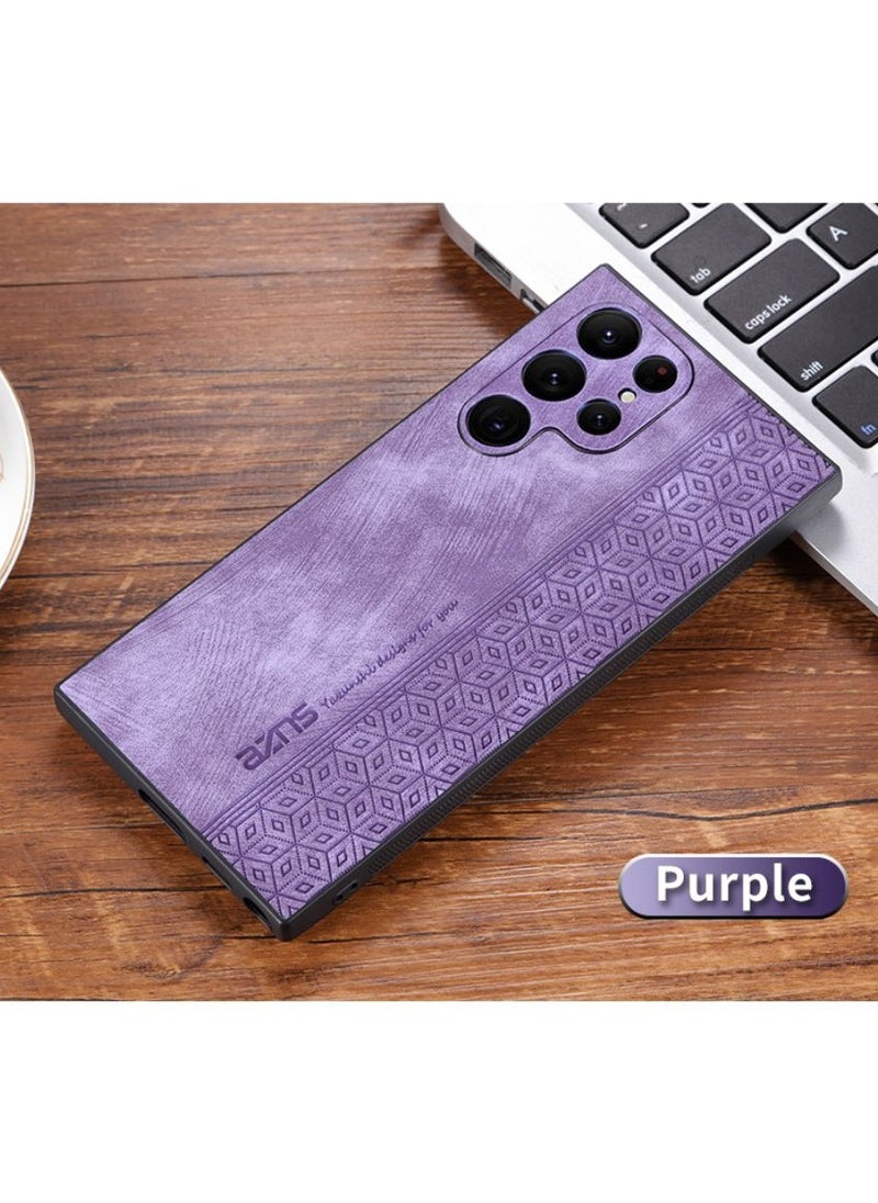 ICARLUS For Samsung Galaxy S23 Ultra Anti-scratch Phone Case Imprinted Leather Coated TPU Cover - Purple  - Image 3