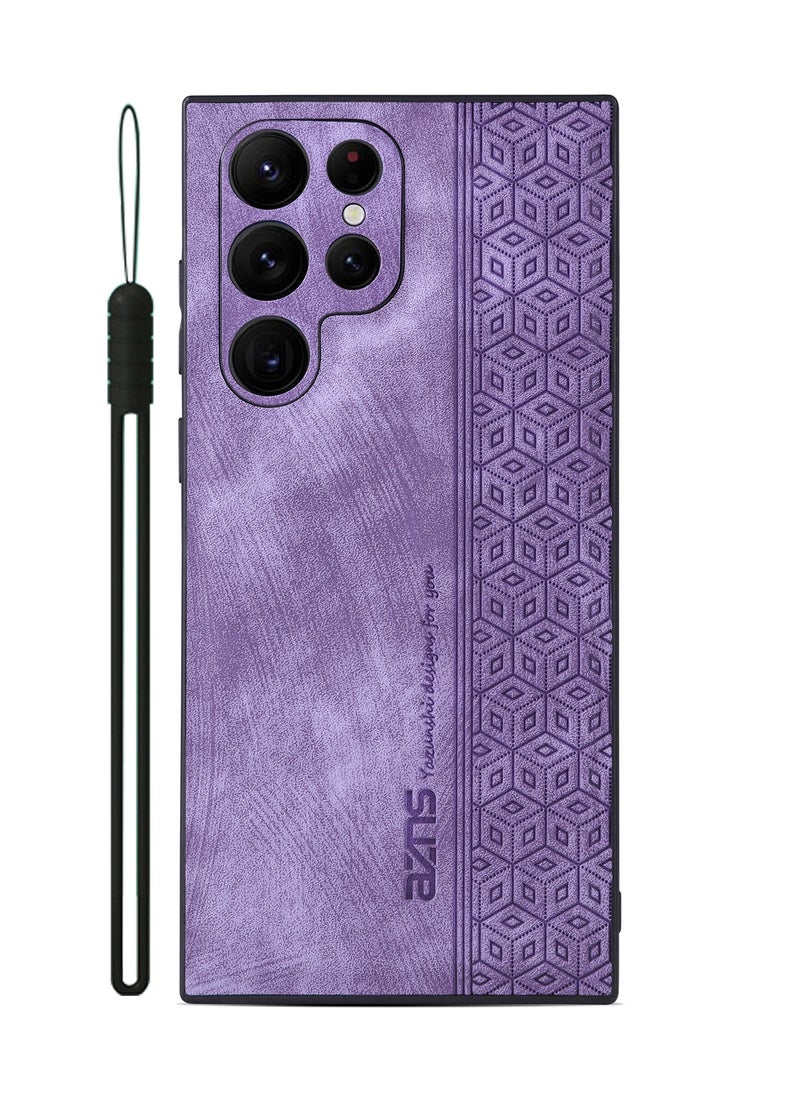 ICARLUS For Samsung Galaxy S23 Ultra Anti-scratch Phone Case Imprinted Leather Coated TPU Cover - Purple  - Image 1